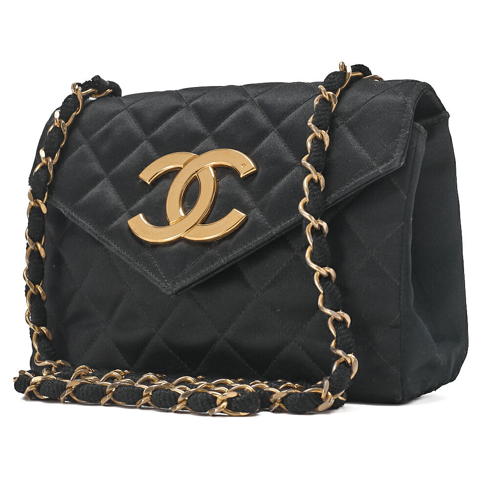 CHANEL Matelasse Big Coco V Flap Chain Shoulder Satin Black Gold-Tone Hardware, Pre-Owned