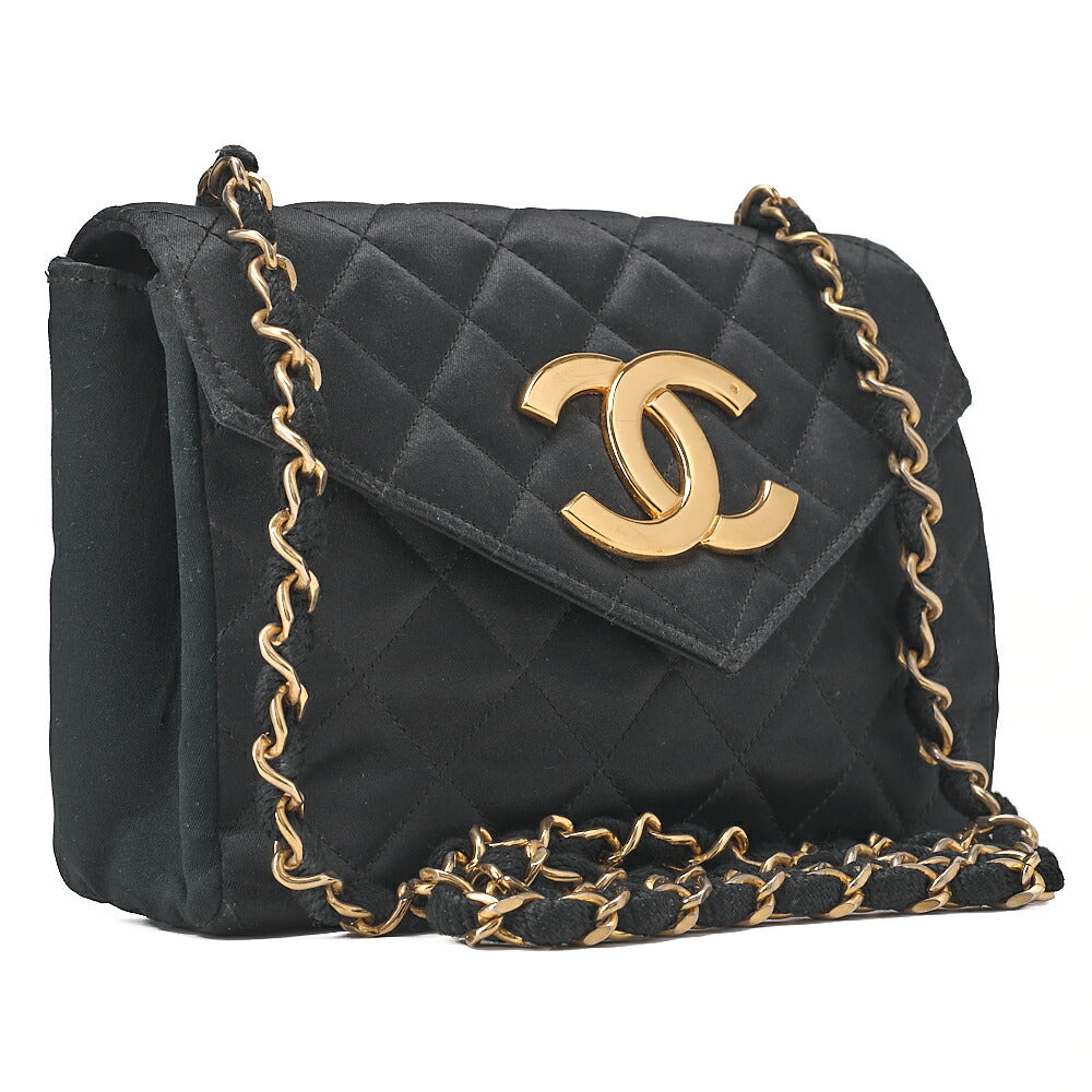 CHANEL Matelasse Big Coco V Flap Chain Shoulder Satin Black Gold-Tone Hardware, Pre-Owned