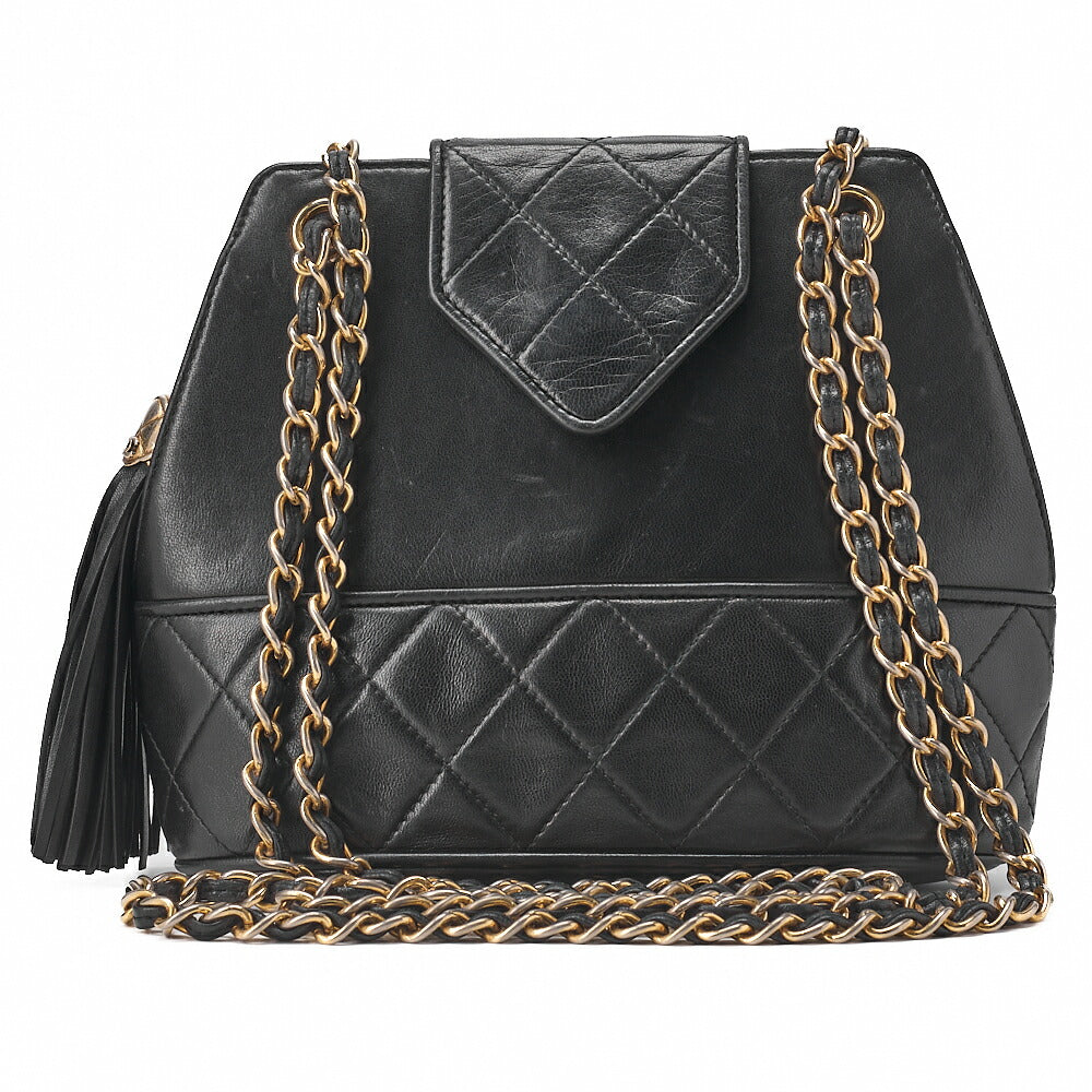 CHANEL Matelasse Fringe Chain Shoulder Magnetic Lock Lambskin Black Gold -Tone Hardware, Pre-Owned