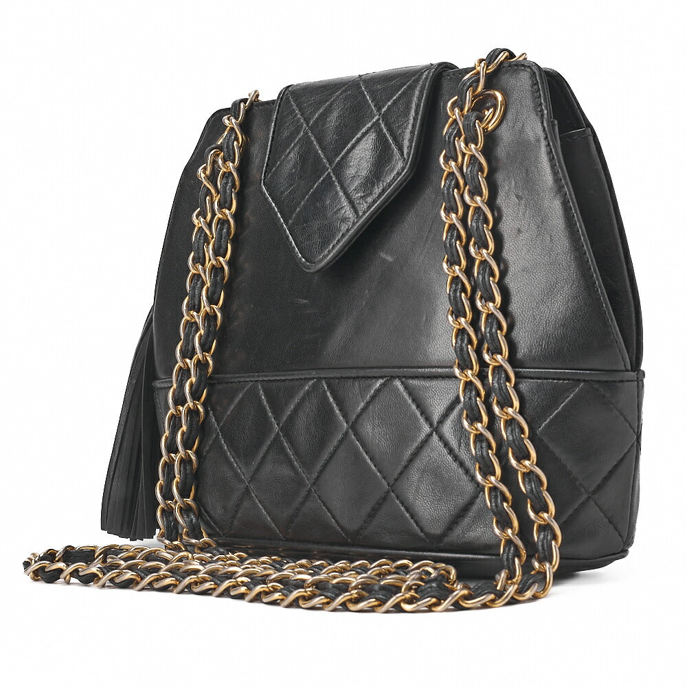CHANEL Matelasse Fringe Chain Shoulder Magnetic Lock Lambskin Black Gold -Tone Hardware, Pre-Owned