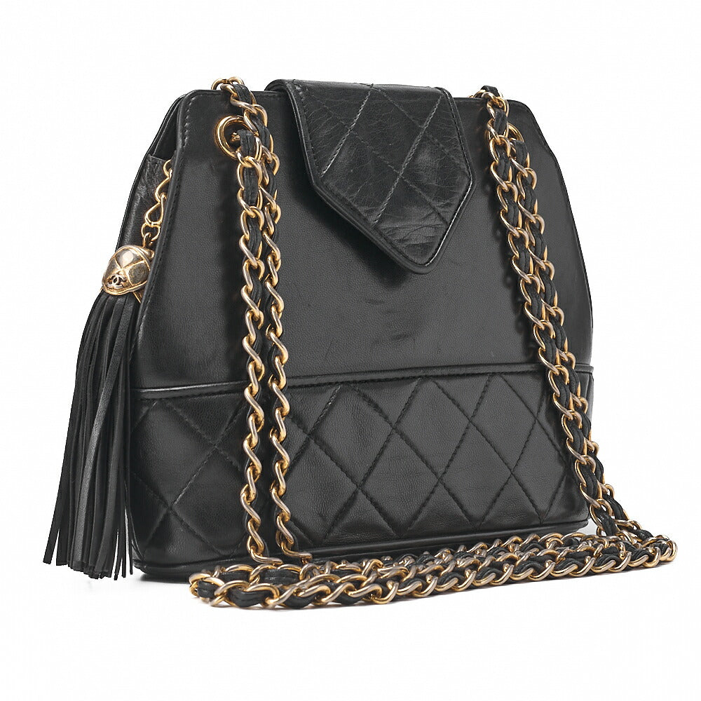 CHANEL Matelasse Fringe Chain Shoulder Magnetic Lock Lambskin Black Gold -Tone Hardware, Pre-Owned