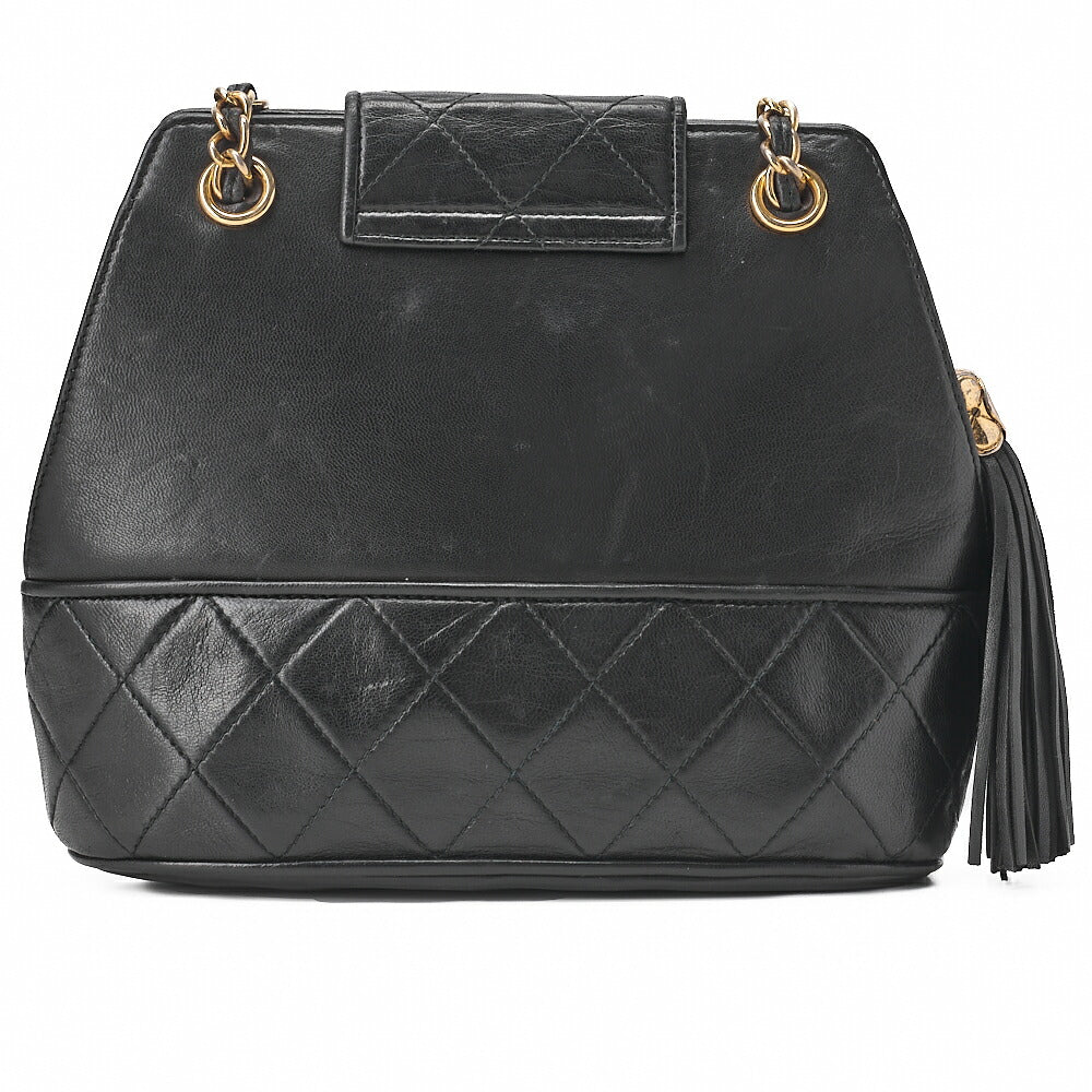 CHANEL Matelasse Fringe Chain Shoulder Magnetic Lock Lambskin Black Gold -Tone Hardware, Pre-Owned