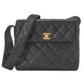 CHANEL Matelasse Straight Flap Turnlock Shoulder Caviar Skin Black Gold-Tone Hardware, Pre-Owned