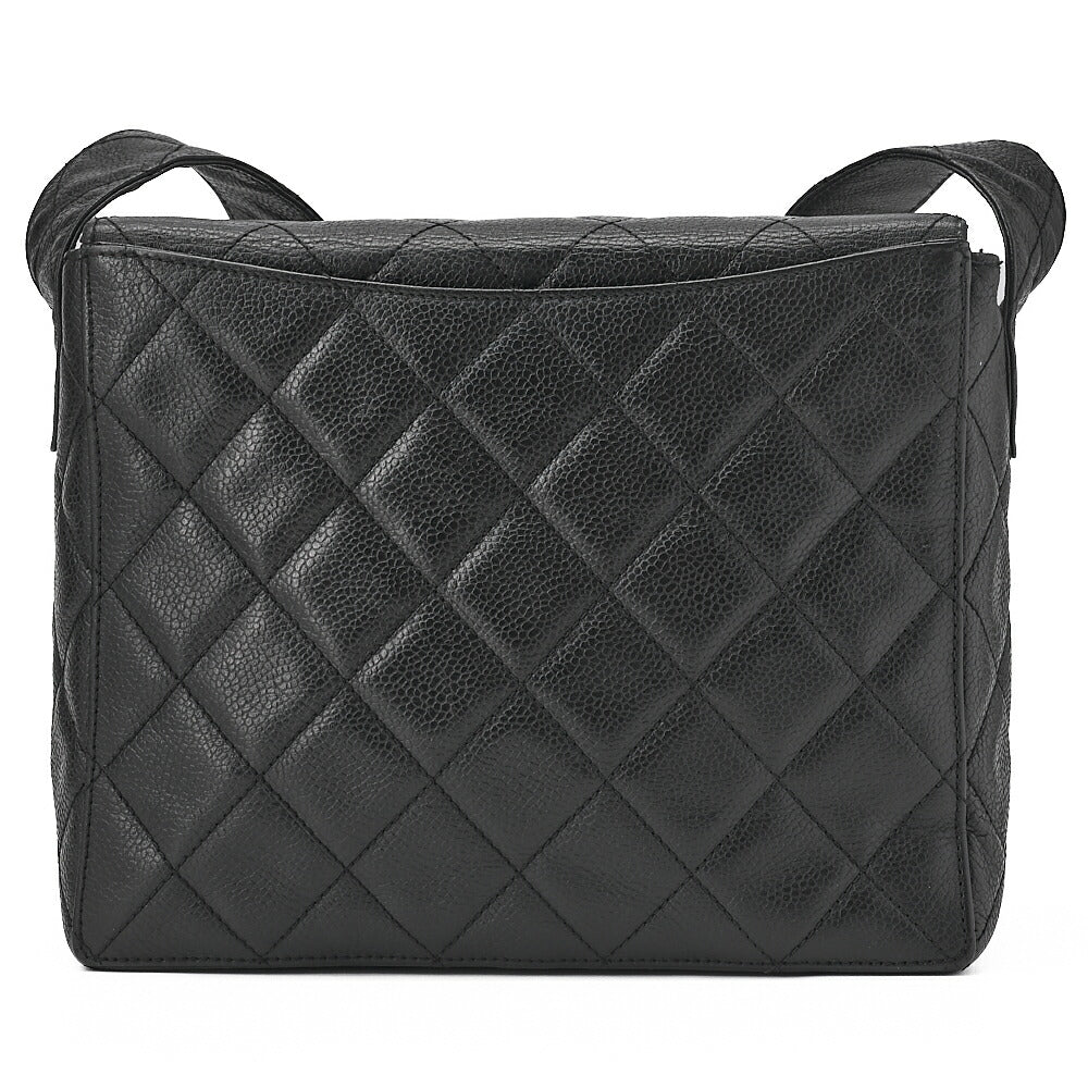 CHANEL Matelasse Straight Flap Turnlock Shoulder Caviar Skin Black Gold-Tone Hardware, Pre-Owned