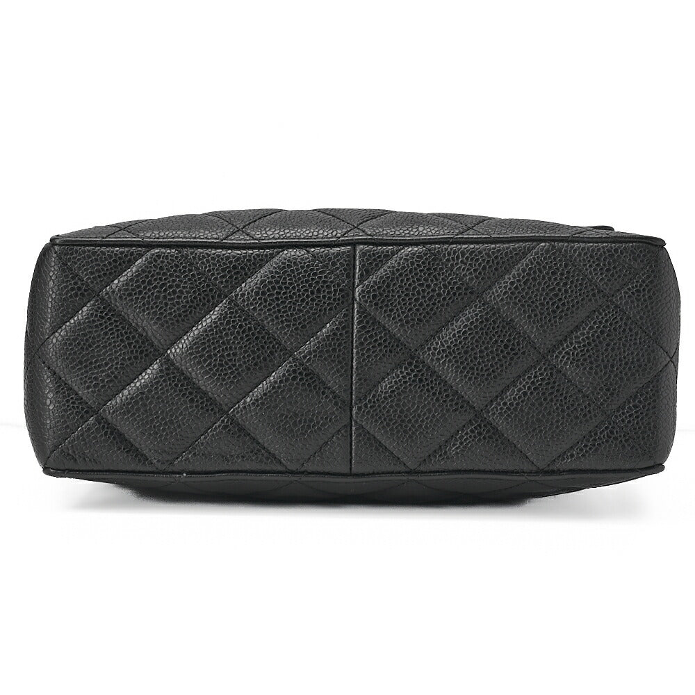 CHANEL Matelasse Straight Flap Turnlock Shoulder Caviar Skin Black Gold-Tone Hardware, Pre-Owned