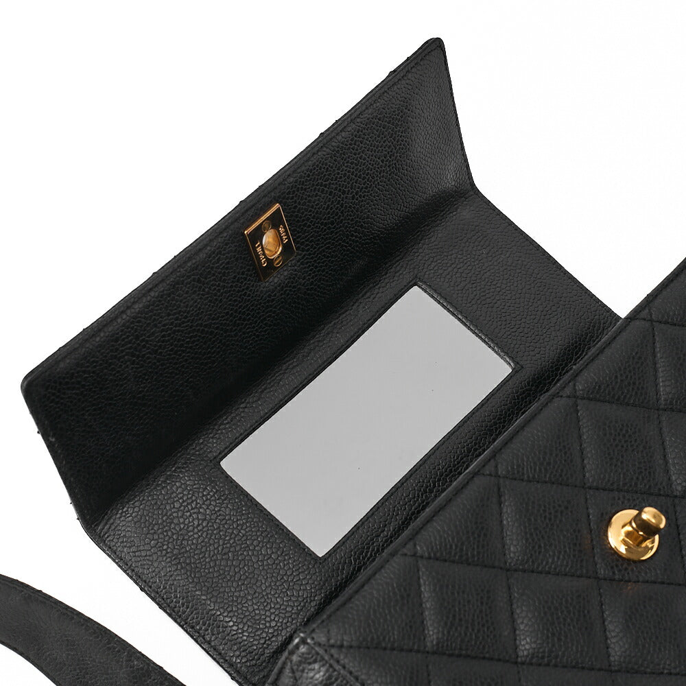 CHANEL Matelasse Straight Flap Turnlock Shoulder Caviar Skin Black Gold-Tone Hardware, Pre-Owned