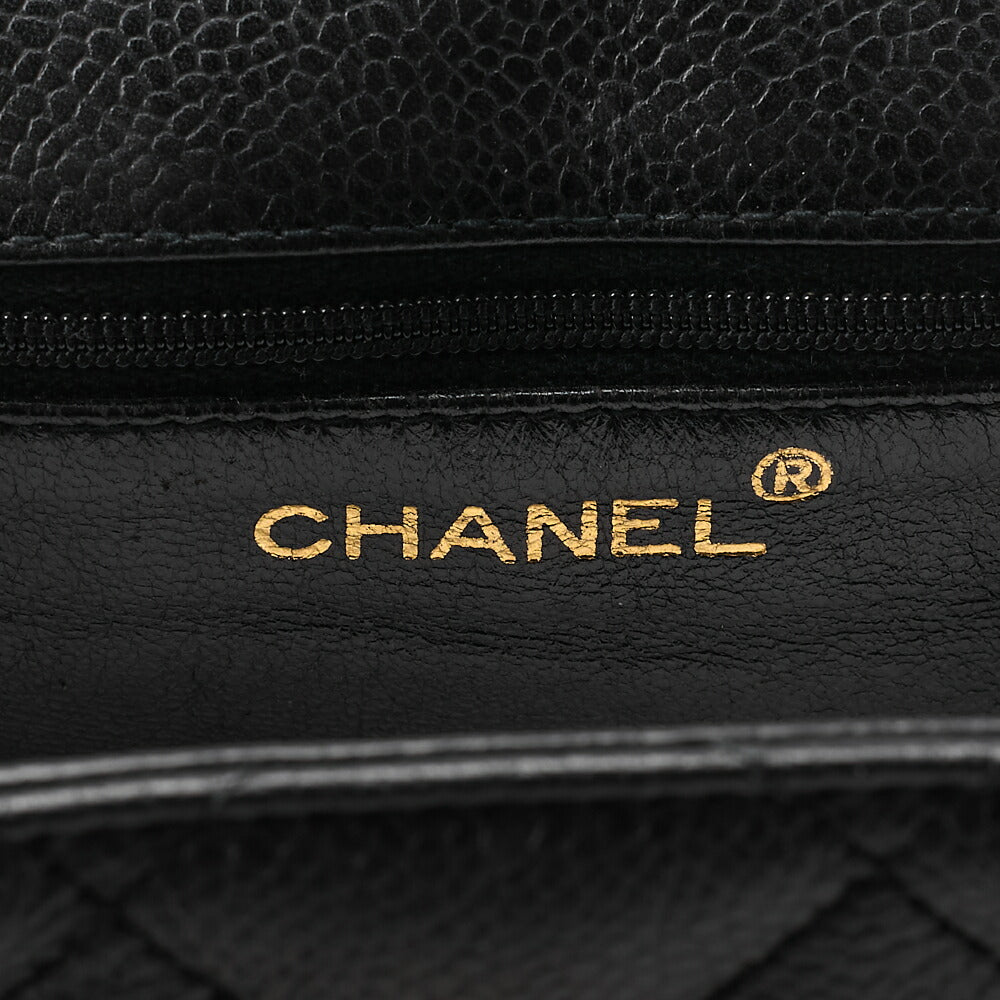 CHANEL Matelasse Straight Flap Turnlock Shoulder Caviar Skin Black Gold-Tone Hardware, Pre-Owned