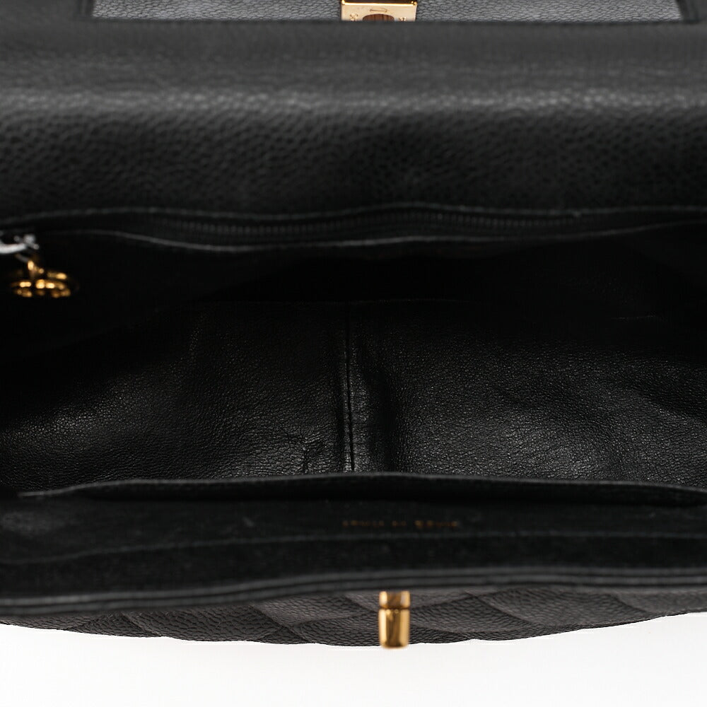 CHANEL Matelasse Straight Flap Turnlock Shoulder Caviar Skin Black Gold-Tone Hardware, Pre-Owned