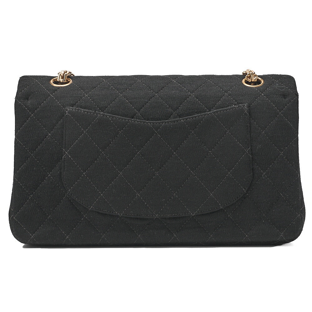 CHANEL Chain Shoulder Bag Matelasse Double Flap Cotton Black Champagne Gold-Tone Hardware, Pre-Owned