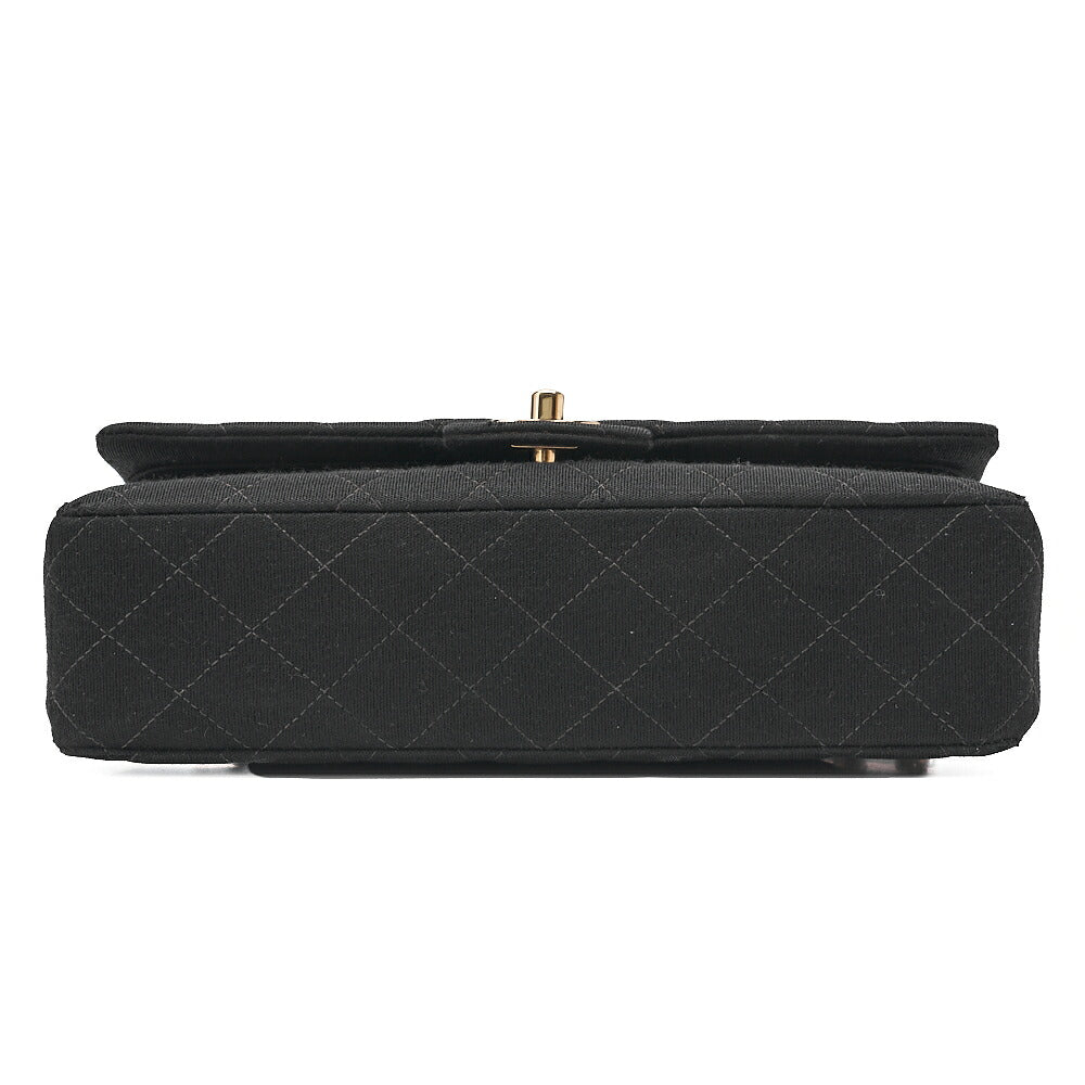 CHANEL Chain Shoulder Bag Matelasse Double Flap Cotton Black Champagne Gold-Tone Hardware, Pre-Owned