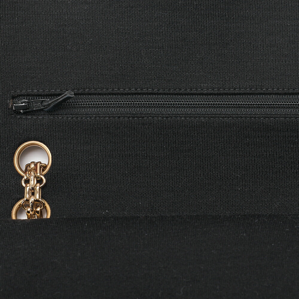 CHANEL Chain Shoulder Bag Matelasse Double Flap Cotton Black Champagne Gold-Tone Hardware, Pre-Owned