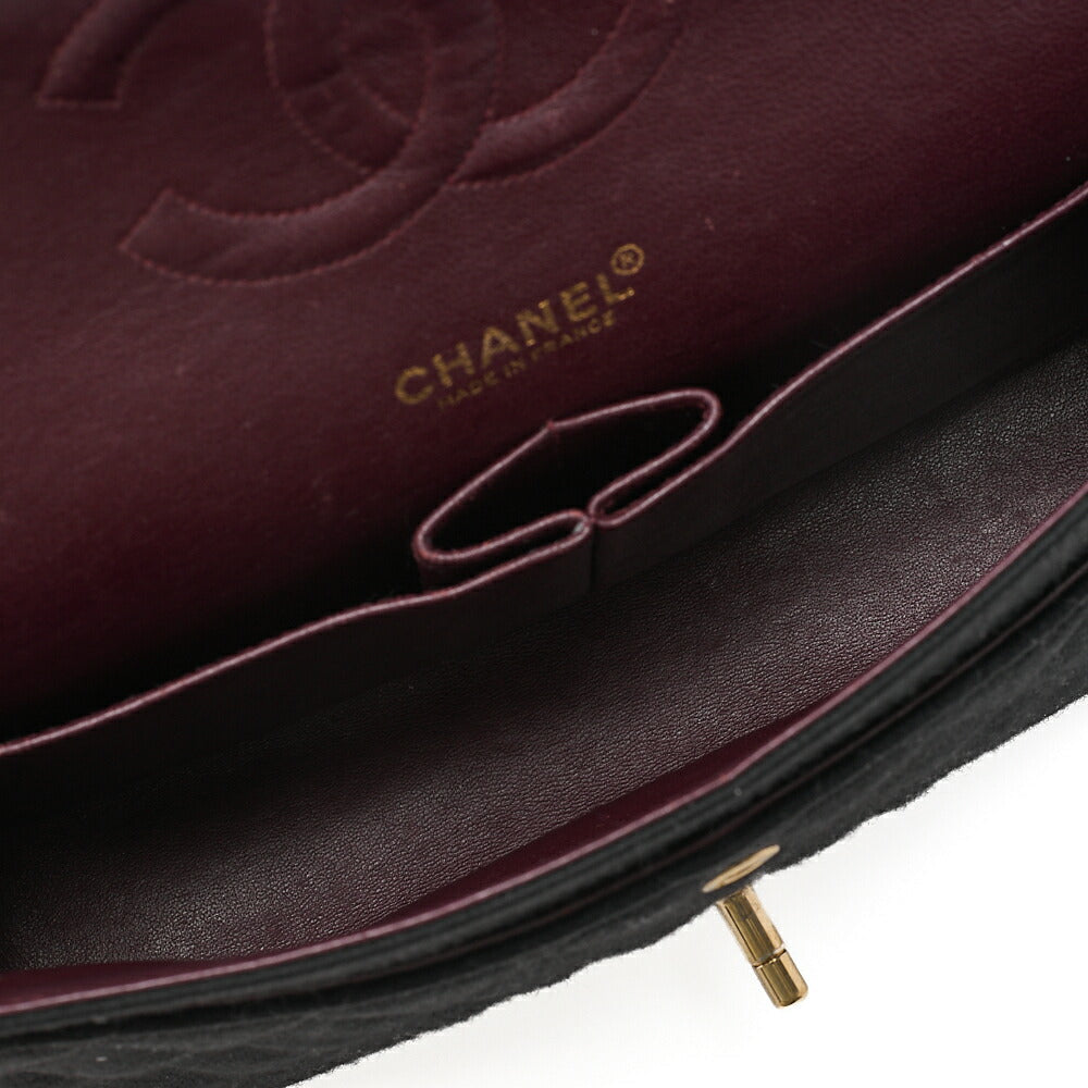 CHANEL Chain Shoulder Bag Matelasse Double Flap Cotton Black Champagne Gold-Tone Hardware, Pre-Owned