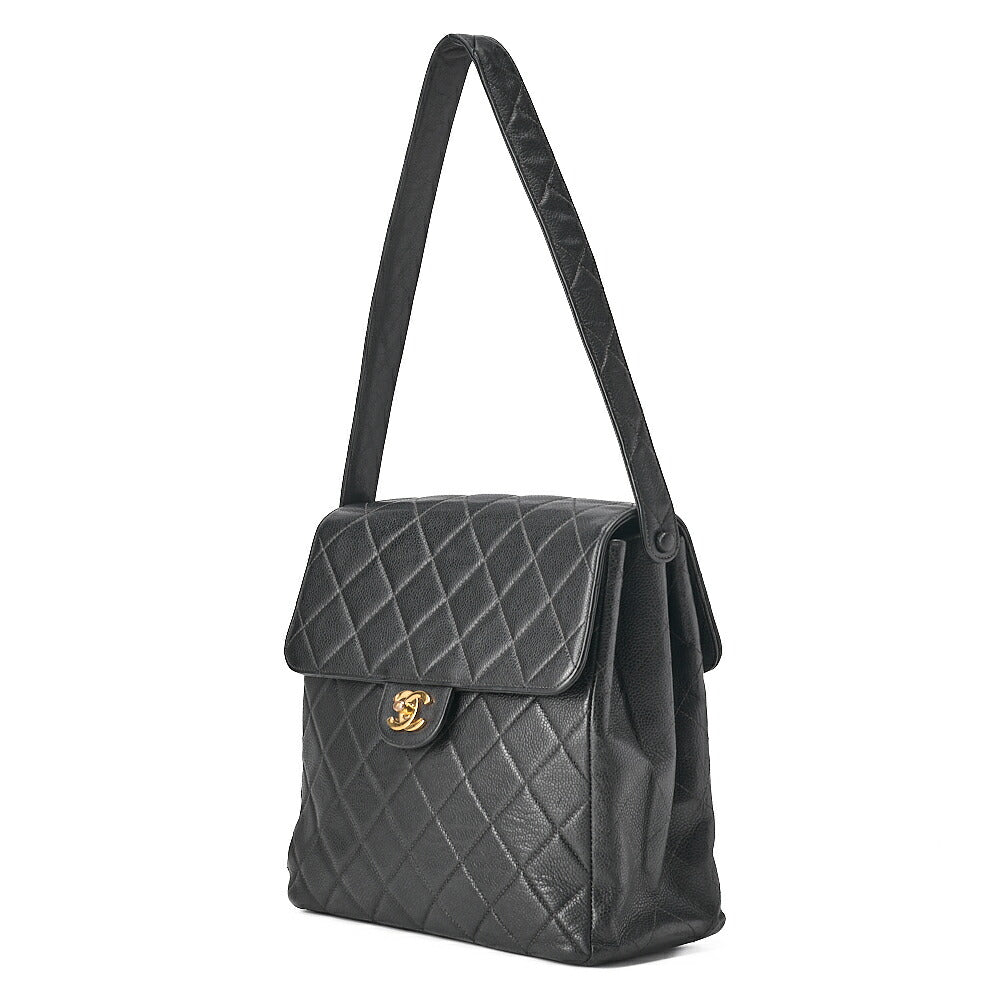 CHANEL Matelasse Turnlock Double Face Shoulder Caviar Skin Black Gold-Tone Hardware, Pre-Owned