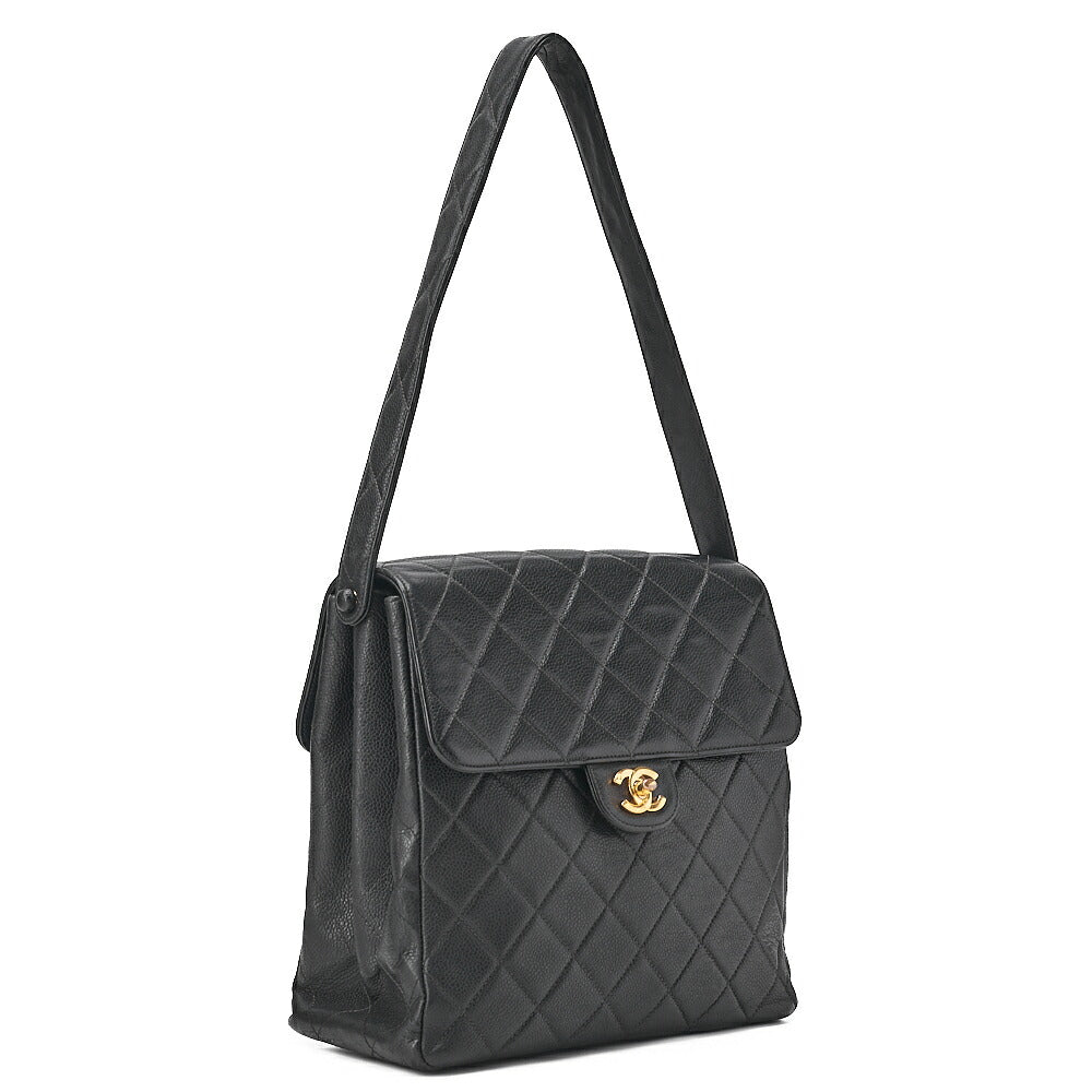 CHANEL Matelasse Turnlock Double Face Shoulder Caviar Skin Black Gold-Tone Hardware, Pre-Owned