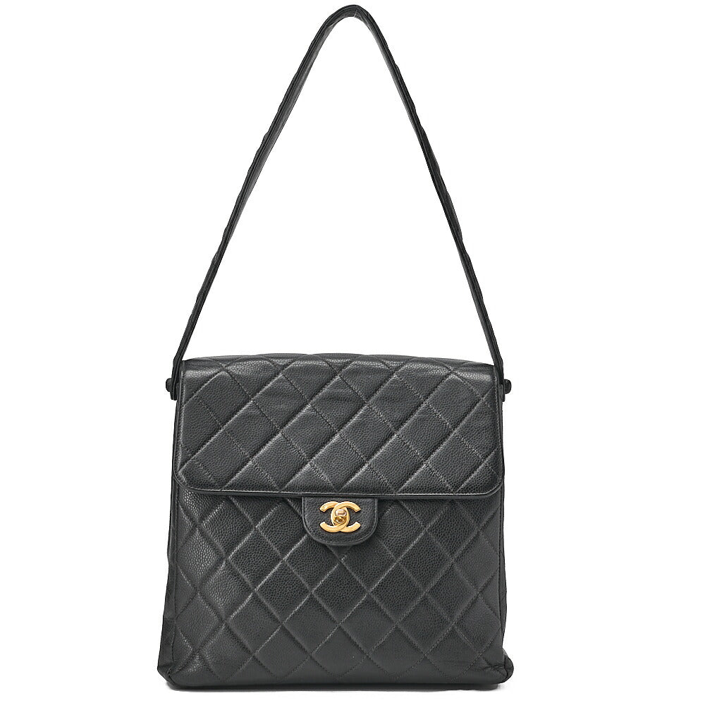 CHANEL Matelasse Turnlock Double Face Shoulder Caviar Skin Black Gold-Tone Hardware, Pre-Owned