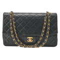 CHANEL Lambskin Matelasse Straight Design Flap with Pouch Chain Shoulder Black Gold-Tone Hardware, Pre-Owned