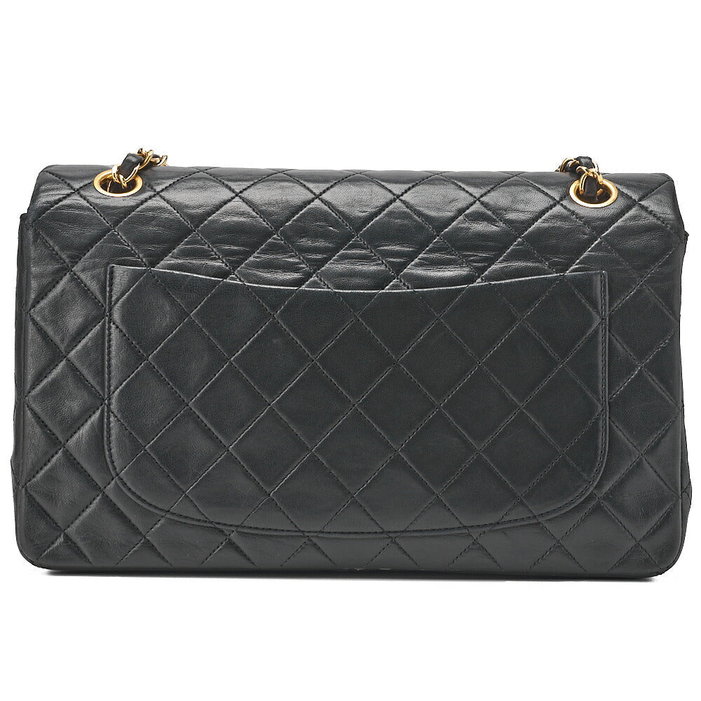 CHANEL Lambskin Matelasse Straight Design Flap with Pouch Chain Shoulder Black Gold-Tone Hardware, Pre-Owned