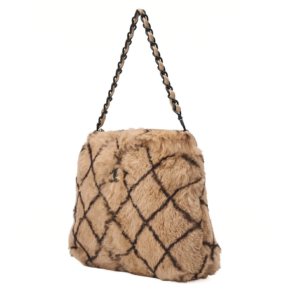 CHANEL Shoulder Bag Matrasse Coco Mark Fur Chain Shoulder Bag Beige x Black Black-Tone Hardware, Pre-Owned