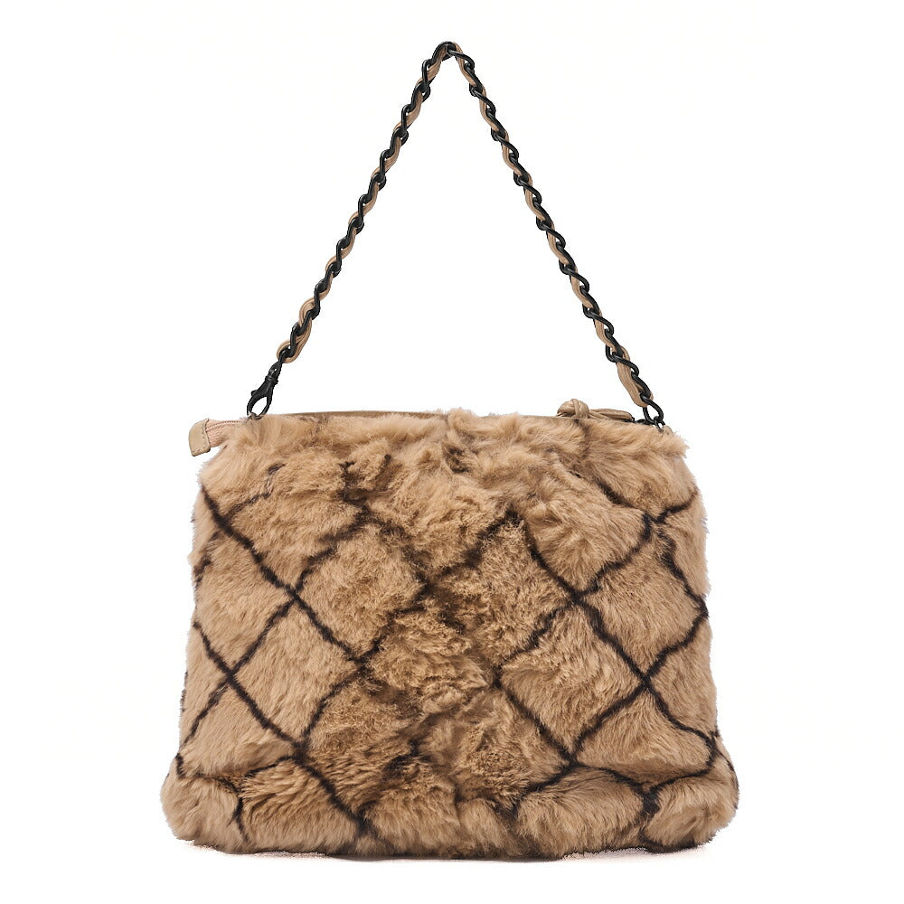 CHANEL Shoulder Bag Matrasse Coco Mark Fur Chain Shoulder Bag Beige x Black Black-Tone Hardware, Pre-Owned