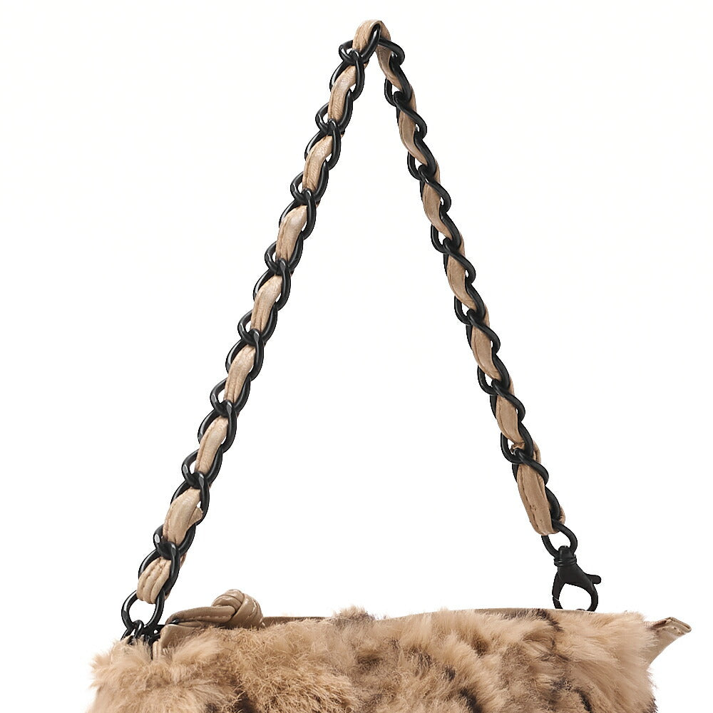 CHANEL Shoulder Bag Matrasse Coco Mark Fur Chain Shoulder Bag Beige x Black Black-Tone Hardware, Pre-Owned