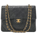 CHANEL Lambskin Matrasse 25cm Square Double Flap Chain Shoulder Black Gold-Tone Hardware, Pre-Owned