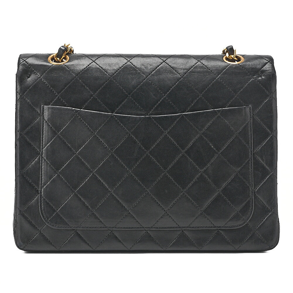 CHANEL Lambskin Matrasse 25cm Square Double Flap Chain Shoulder Black Gold-Tone Hardware, Pre-Owned
