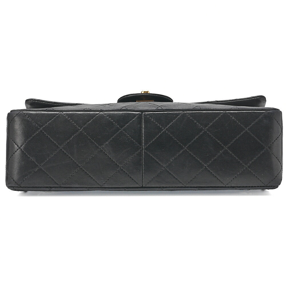 CHANEL Lambskin Matrasse 25cm Square Double Flap Chain Shoulder Black Gold-Tone Hardware, Pre-Owned
