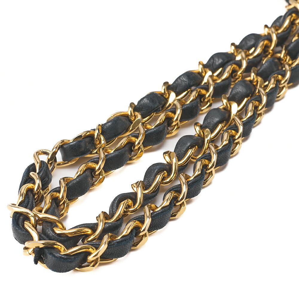CHANEL Lambskin Matrasse 25cm Square Double Flap Chain Shoulder Black Gold-Tone Hardware, Pre-Owned
