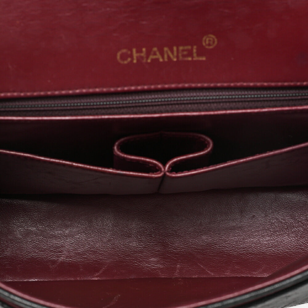 CHANEL Lambskin Matrasse 25cm Square Double Flap Chain Shoulder Black Gold-Tone Hardware, Pre-Owned