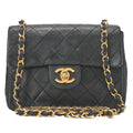 CHANEL Chain Shoulder Bag Mini Matelasse 17cm Lambskin Black Gold-Tone Hardware, Pre-Owned