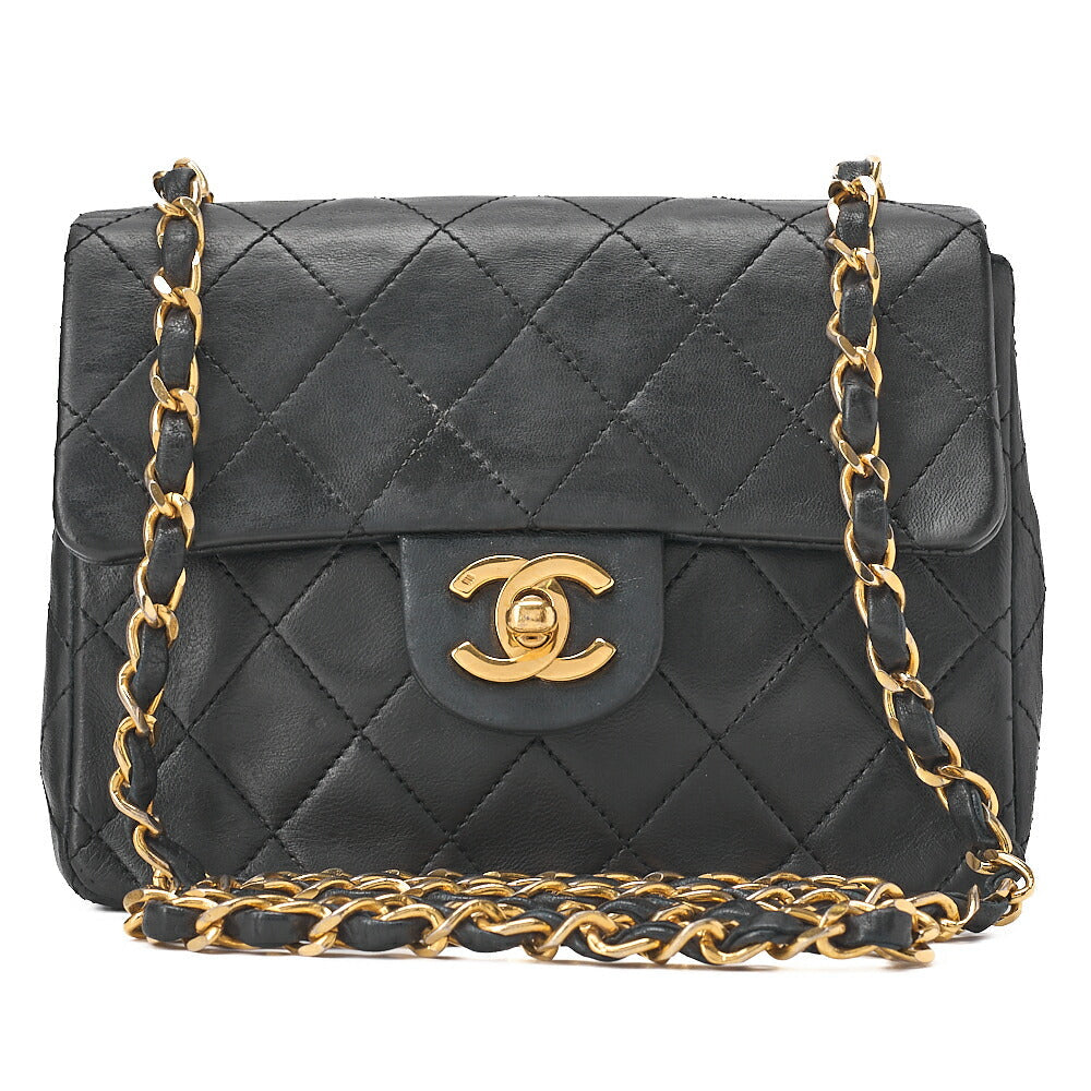CHANEL Chain Shoulder Bag Mini Matelasse 17cm Lambskin Black Gold-Tone Hardware, Pre-Owned