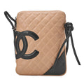 CHANEL Cambon Line Matrasse Calfskin Shoulder Back Beige x Black Silver-Tone Hardware, Pre-Owned