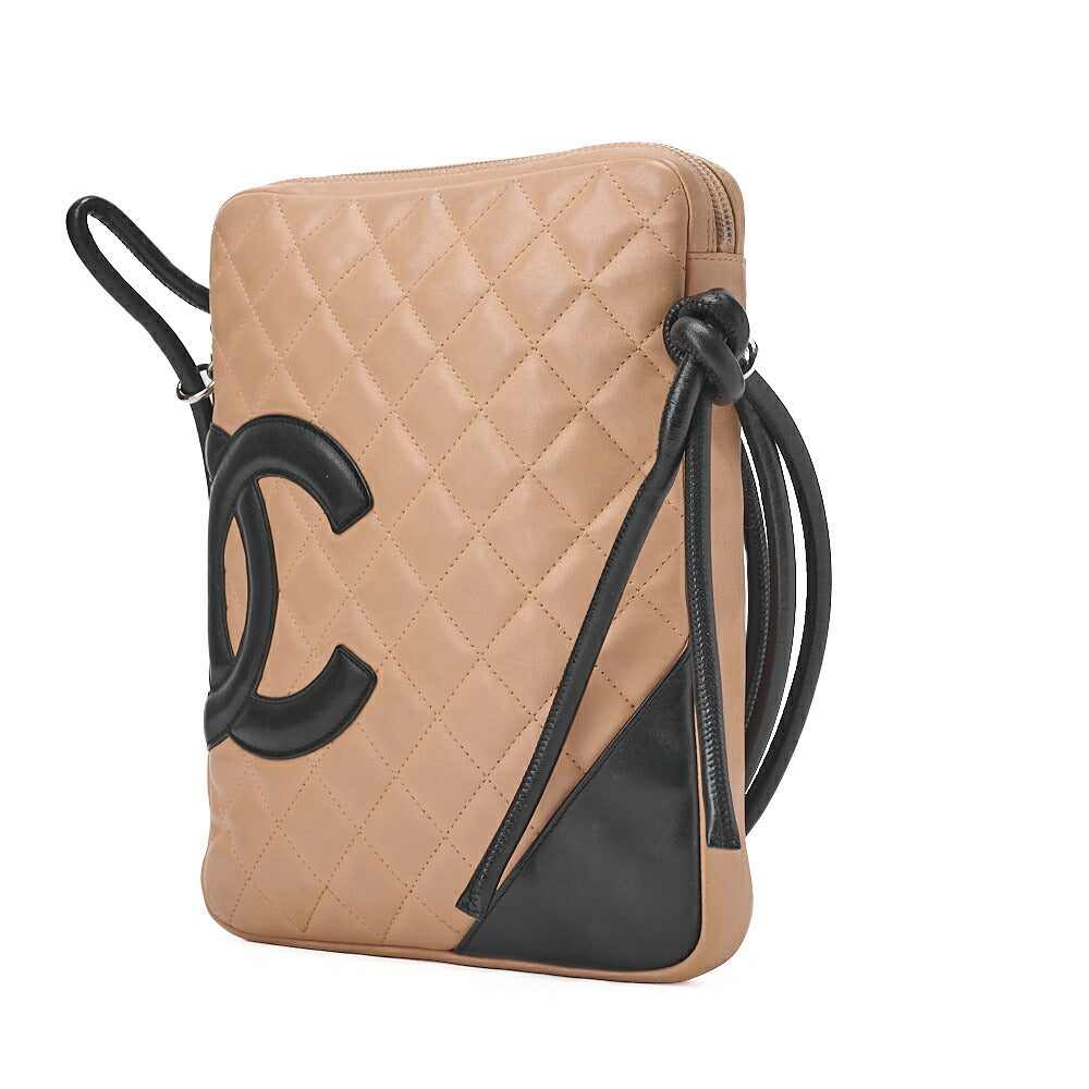 CHANEL Cambon Line Matrasse Calfskin Shoulder Back Beige x Black Silver-Tone Hardware, Pre-Owned
