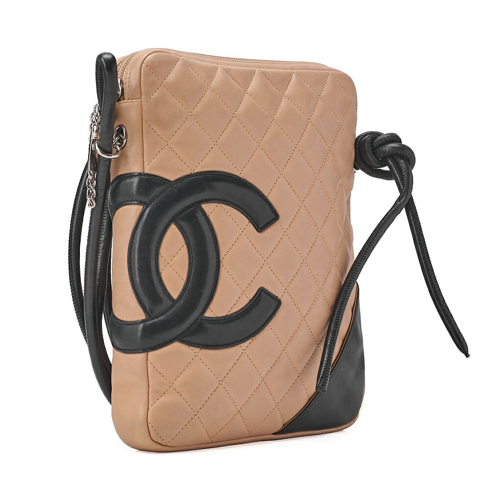 CHANEL Cambon Line Matrasse Calfskin Shoulder Back Beige x Black Silver-Tone Hardware, Pre-Owned