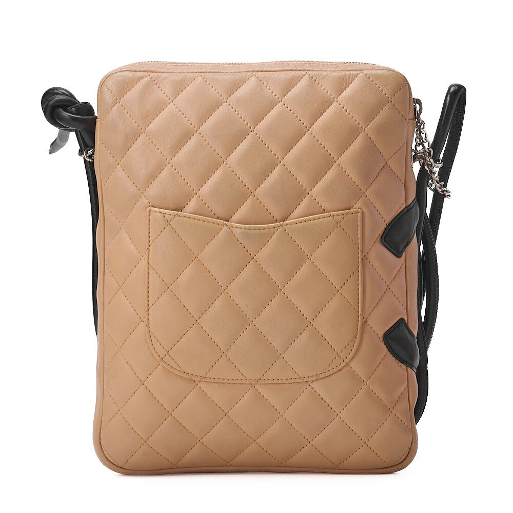 CHANEL Cambon Line Matrasse Calfskin Shoulder Back Beige x Black Silver-Tone Hardware, Pre-Owned
