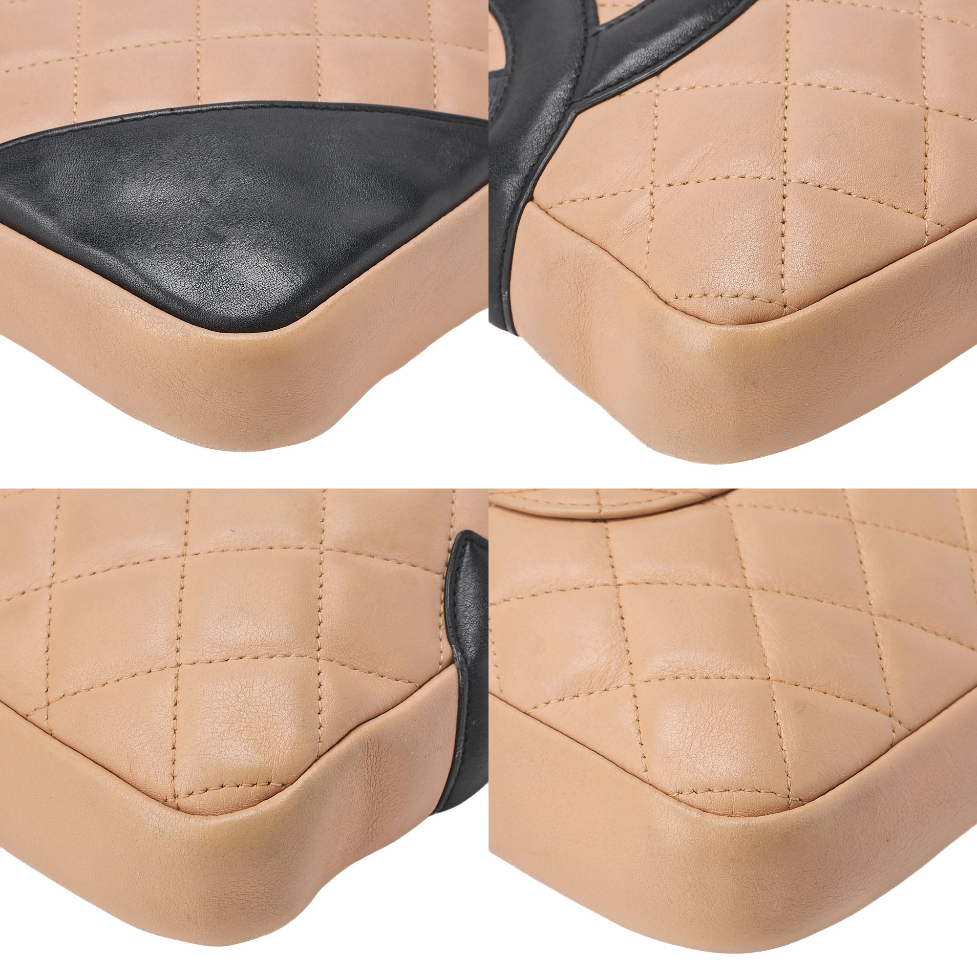CHANEL Cambon Line Matrasse Calfskin Shoulder Back Beige x Black Silver-Tone Hardware, Pre-Owned