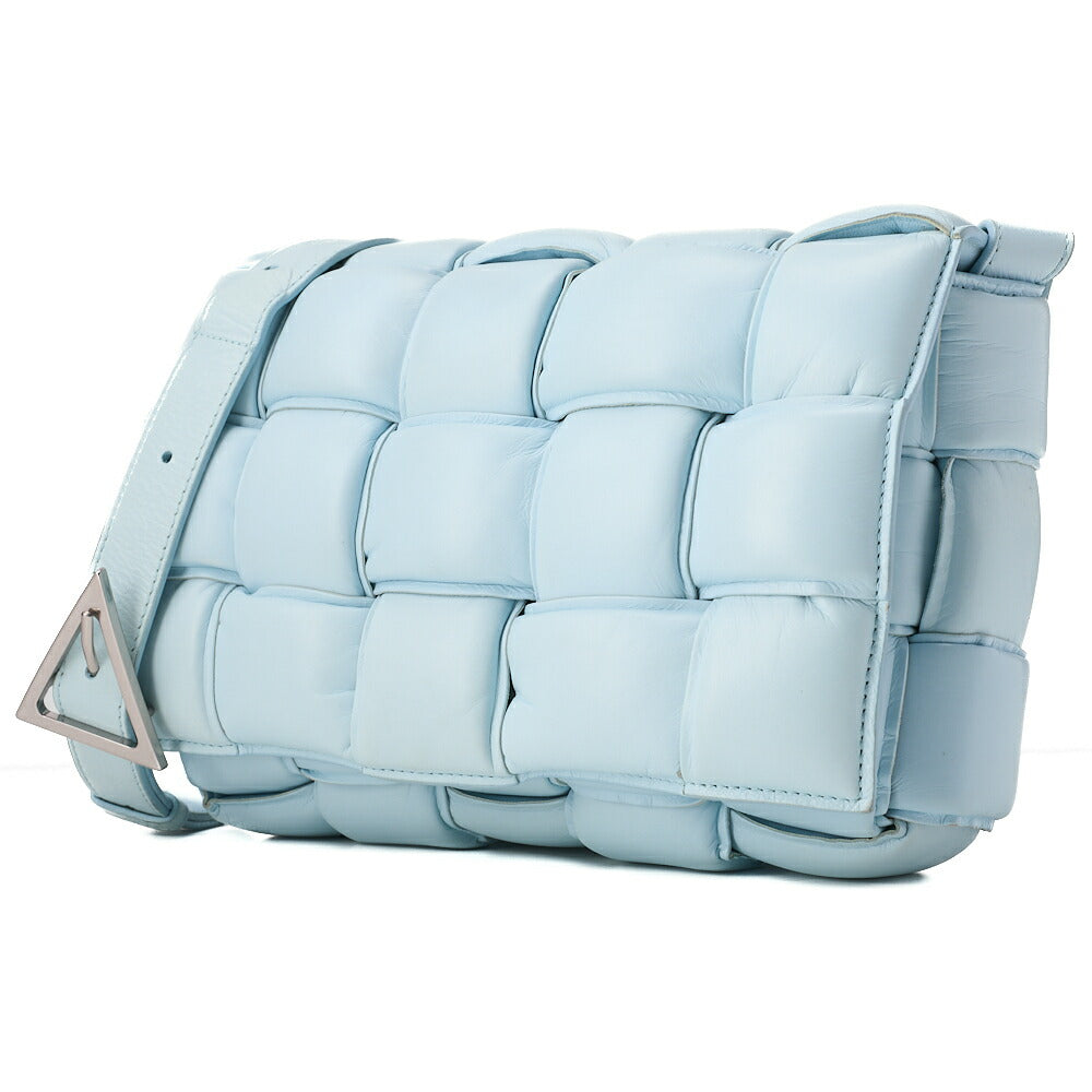 BOTTEGA VENETA Intrecciato Lambskin Padette Cassette Shoulder Back Sky Blue Silver -Tone Hardware, Pre-Owned
