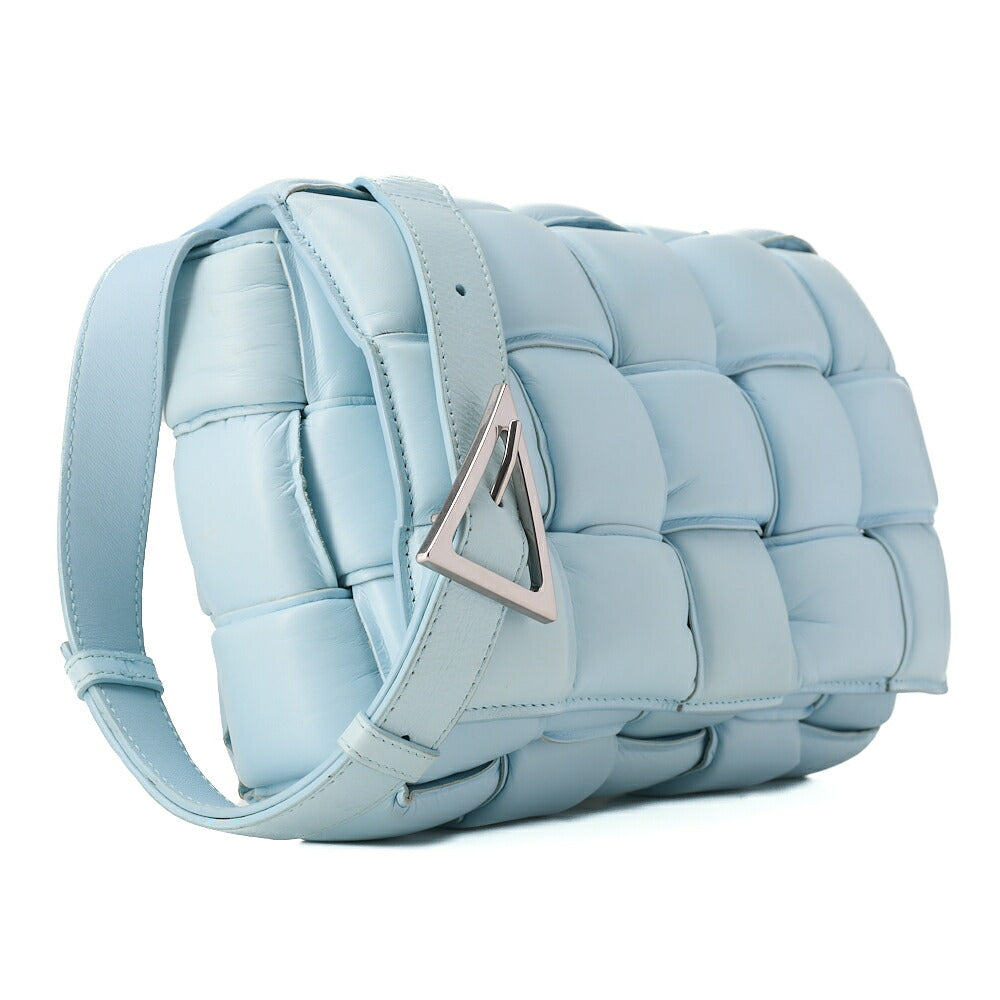 BOTTEGA VENETA Intrecciato Lambskin Padette Cassette Shoulder Back Sky Blue Silver -Tone Hardware, Pre-Owned