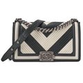 CHANEL Chevron Boy Chanel V-Stitch Chain Shoulder Black X White Silver -Tone Hardware, Pre-Owned