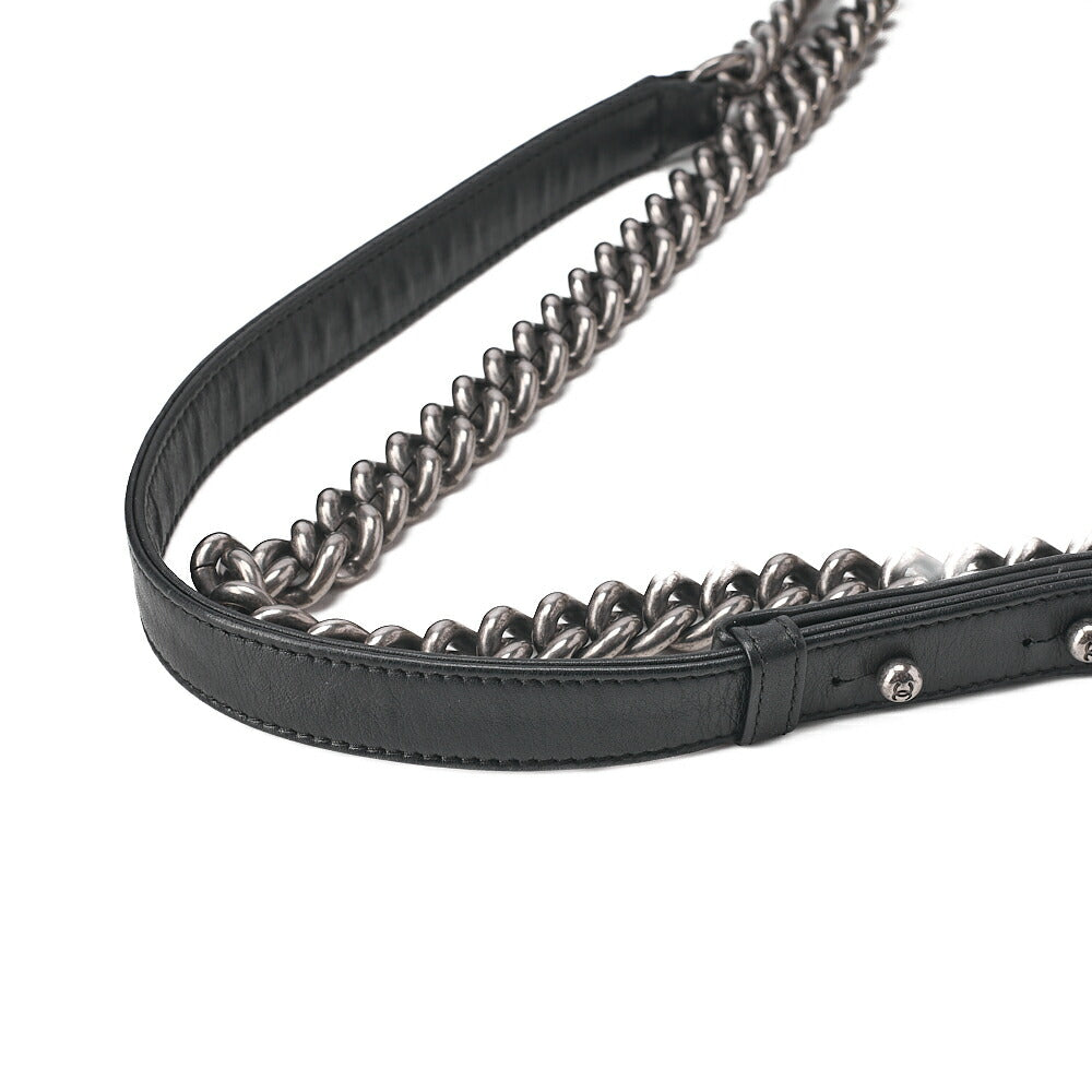 CHANEL Chevron Boy Chanel V-Stitch Chain Shoulder Black X White Silver -Tone Hardware, Pre-Owned
