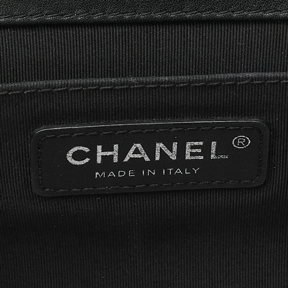 CHANEL Chevron Boy Chanel V-Stitch Chain Shoulder Black X White Silver -Tone Hardware, Pre-Owned