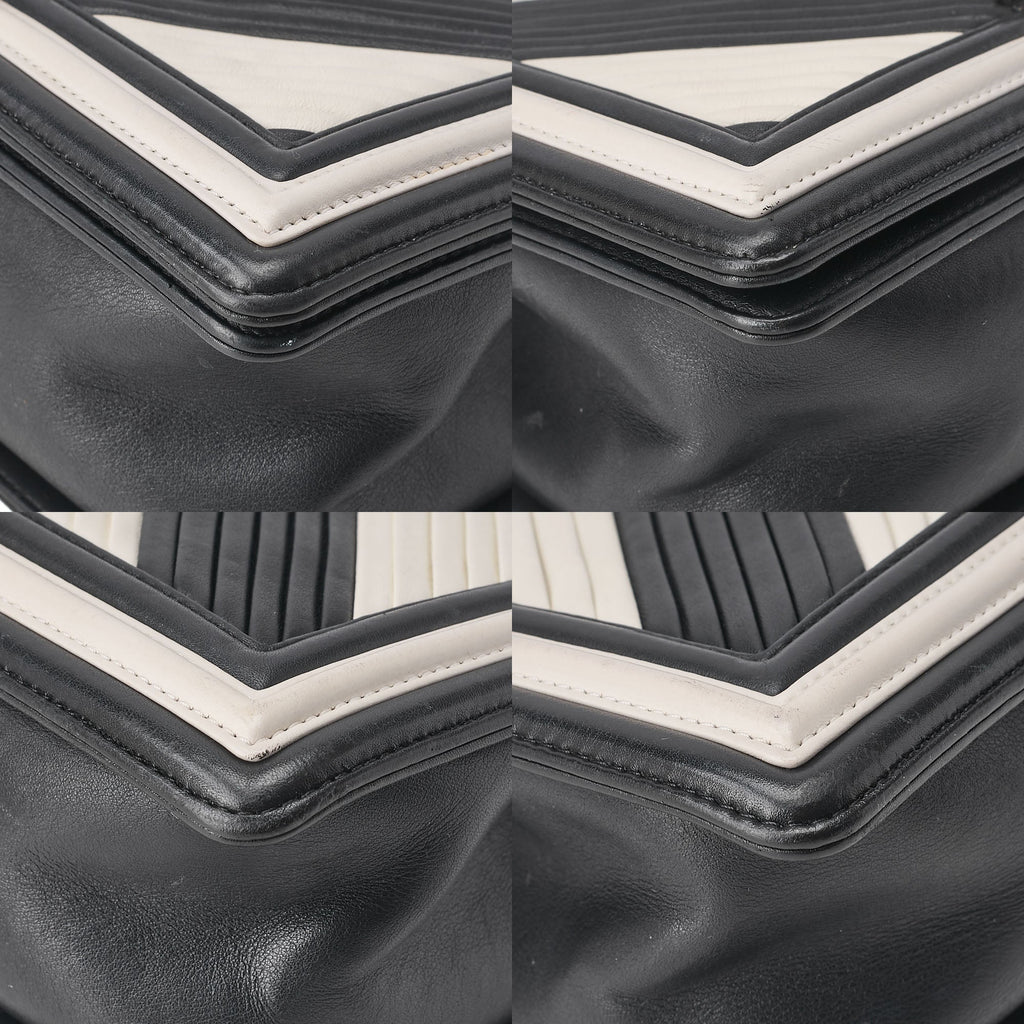 CHANEL Chevron Boy Chanel V-Stitch Chain Shoulder Black X White Silver -Tone Hardware, Pre-Owned