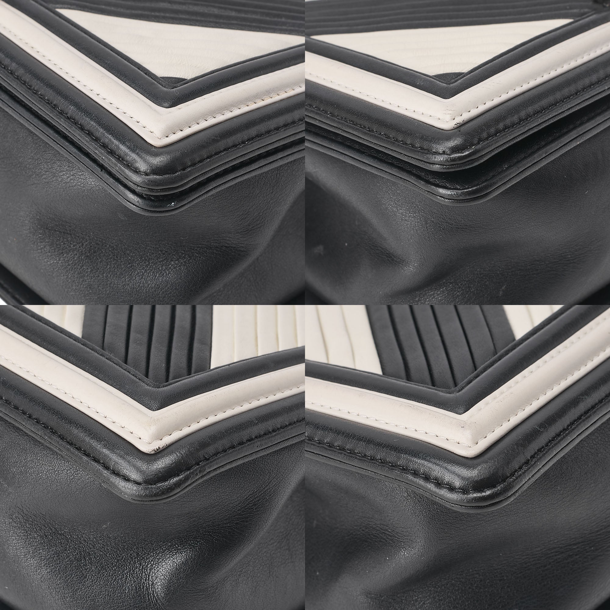 CHANEL Chevron Boy Chanel V-Stitch Chain Shoulder Black X White Silver -Tone Hardware, Pre-Owned