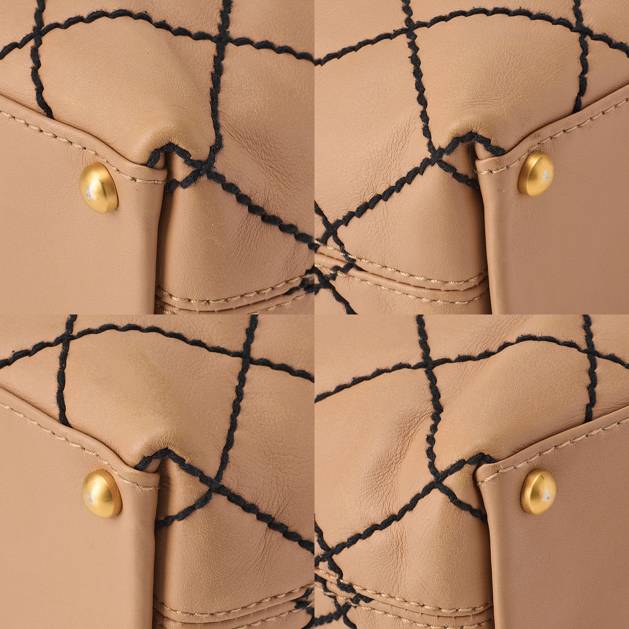 CHANEL Coco Mark Wild Stitch Tote Bag Calf Leather Beige (Gold-Tone Hardware, Pre-Owned