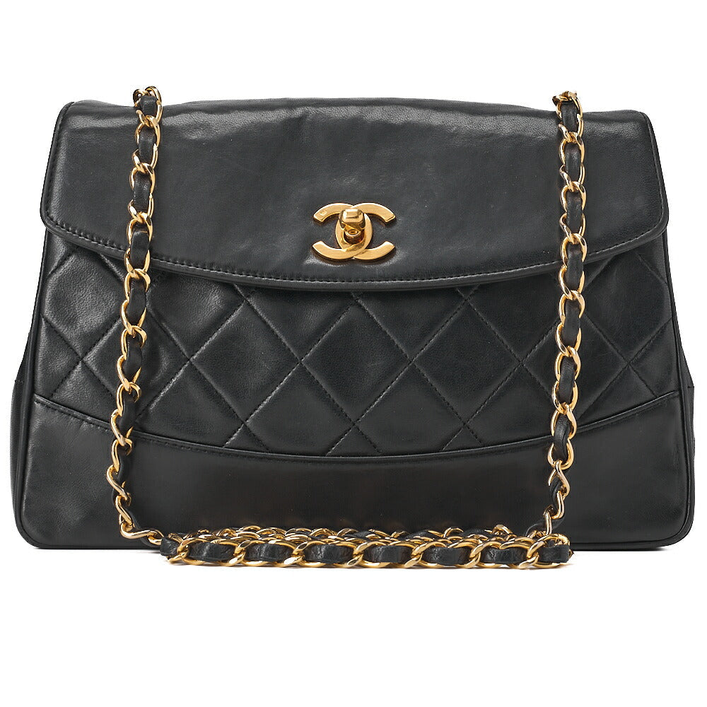CHANEL Chain Shoulder Bag Matelasse Design Flap Single Lambskin Black Gold-Tone Hardware, Pre-Owned