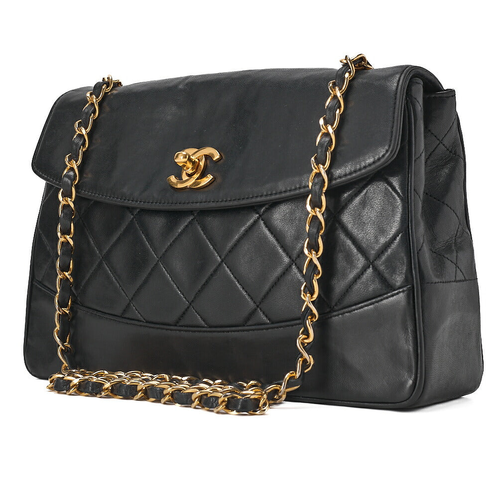 CHANEL Chain Shoulder Bag Matelasse Design Flap Single Lambskin Black Gold-Tone Hardware, Pre-Owned