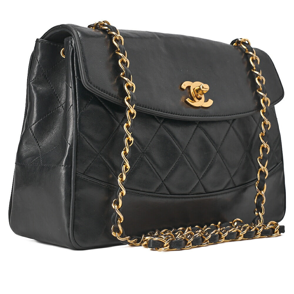 CHANEL Chain Shoulder Bag Matelasse Design Flap Single Lambskin Black Gold-Tone Hardware, Pre-Owned
