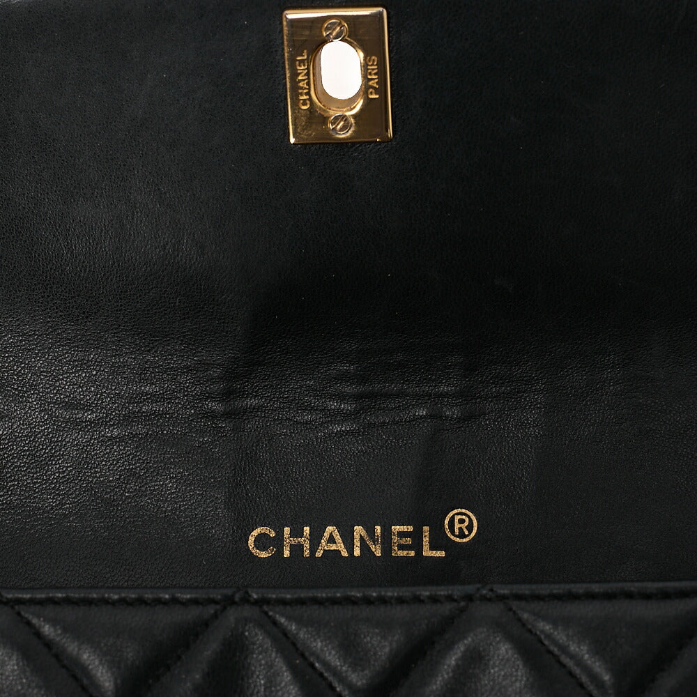 CHANEL Chain Shoulder Bag Matelasse Design Flap Single Lambskin Black Gold-Tone Hardware, Pre-Owned