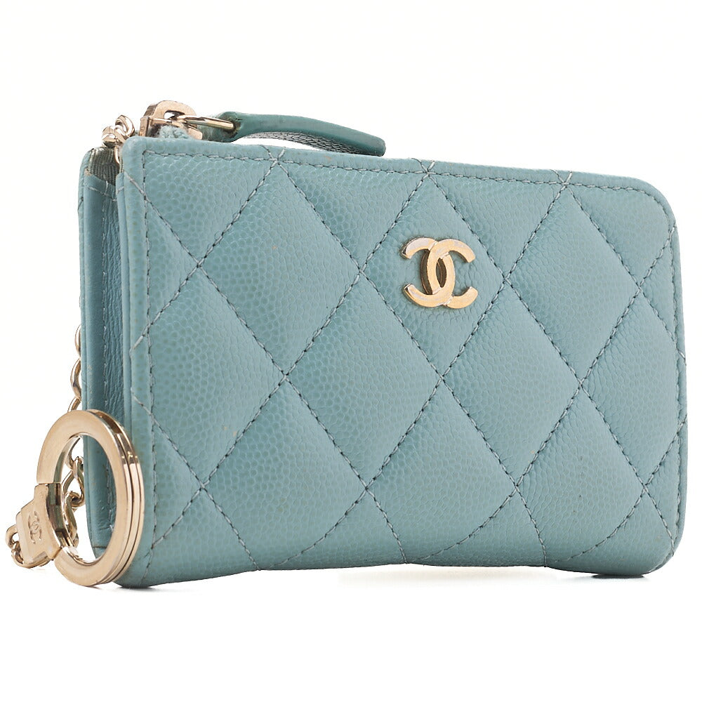 CHANEL Mini Matelasse Caviar Skin Chain Coin Case Mint Green G Fittings Gold -Tone Hardware, Pre-Owned
