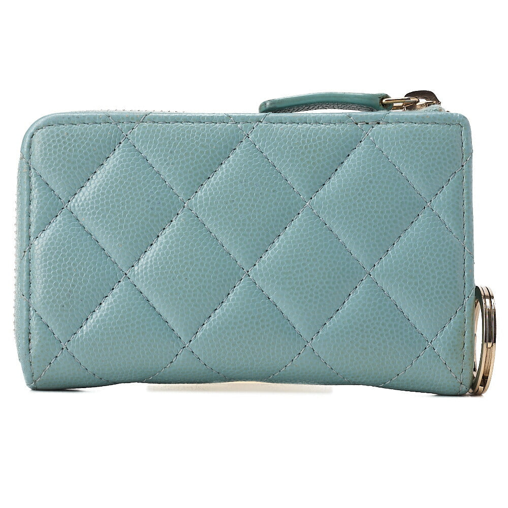 CHANEL Mini Matelasse Caviar Skin Chain Coin Case Mint Green G Fittings Gold -Tone Hardware, Pre-Owned